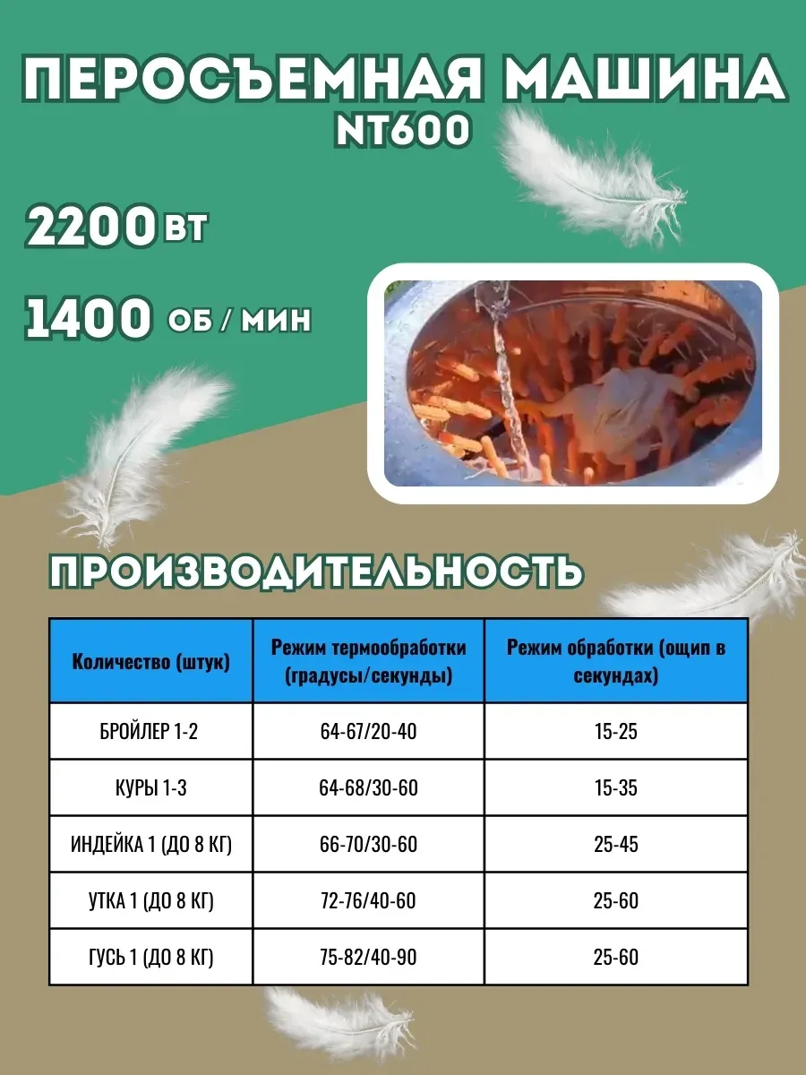 Перосъёмная машина-60 2,2кВт (НТ-600A). Фото 5