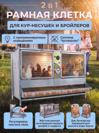 Рамная клетка 2 в 1 для кур-несушек и бройлеров с освещением, система «Антизапах» 0742 Престиж